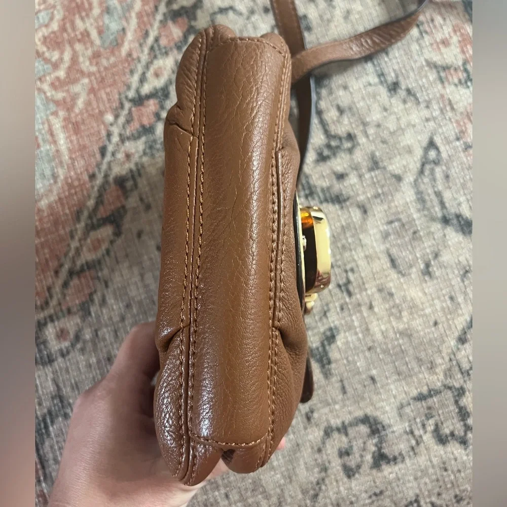 Michael Kors Cognac Brown Leather Crossbody with Gold Hardware